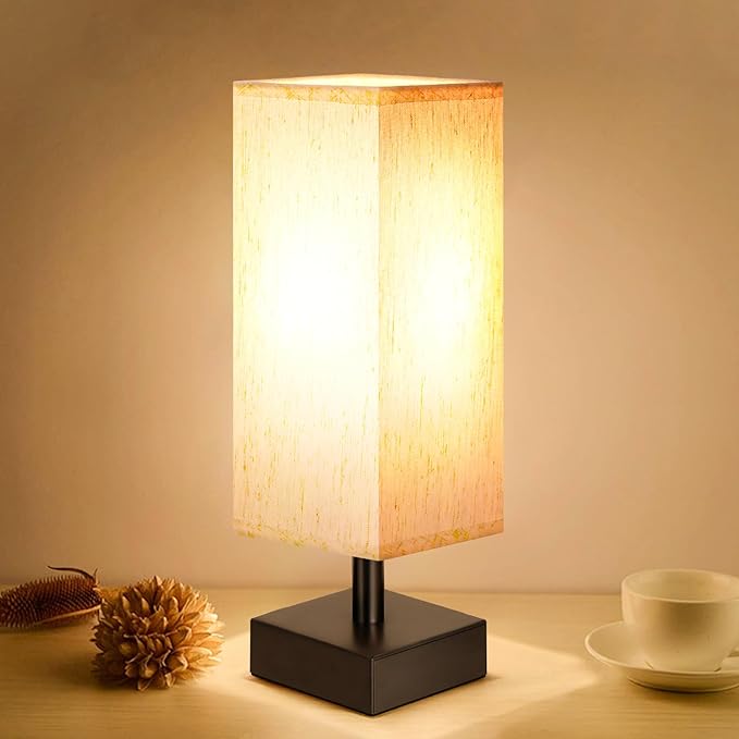 aooshine Small Table Lamp for Bedroom - Bedside Lamps for Nightstand, Minimalist Night Stand Light Lamp with Square Fabric Shade, Desk Reading Lamp for Kids Room Living Room Office Dorm