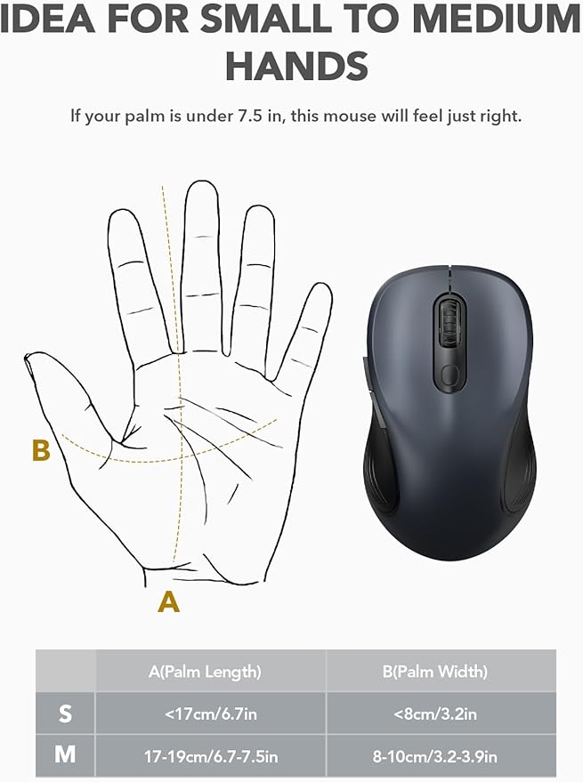 Trueque Wireless Mouse for Laptop, 2.4GHz Ergonomic Computer Mouse with Back & Forward Buttons, 3 Adjustable DPI Levels, 6 Buttons, Optical USB Cordless Mice for Windows PC, M01 (Space Gray)