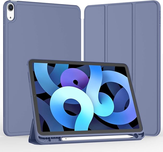 iMieet iPad Air 11 Inch Case M4/M3/M2(2026/2025/2024), iPad Air 5th/4th Generation Case 2022/2020 10.9 Inch with Pencil Holder,Trifold Stand Smart Case with Soft TPU Back(Purple)