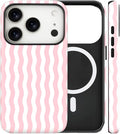 Magnetic for iPhone 17 Pro Max Case Cute Wavy Stripes Phone Case, Shockproof Slim TPU and Hard PC Protective Phone Cover Compatible with MagSafe Designed for Women Girls, Pink