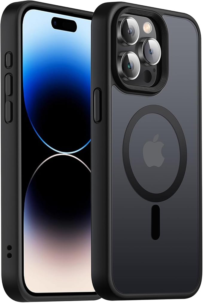 Magnetic Case for iPhone 14 pro max Case [10FT-Grade Drop Tested & Compatible with MagSafe] Translucent Anti-Fingerprint Anti Shockproof Protective Shell 6.7 Inch, Black