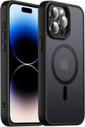 Magnetic Case for iPhone 14 pro max Case [10FT-Grade Drop Tested & Compatible with MagSafe] Translucent Anti-Fingerprint Anti Shockproof Protective Shell 6.7 Inch, Black