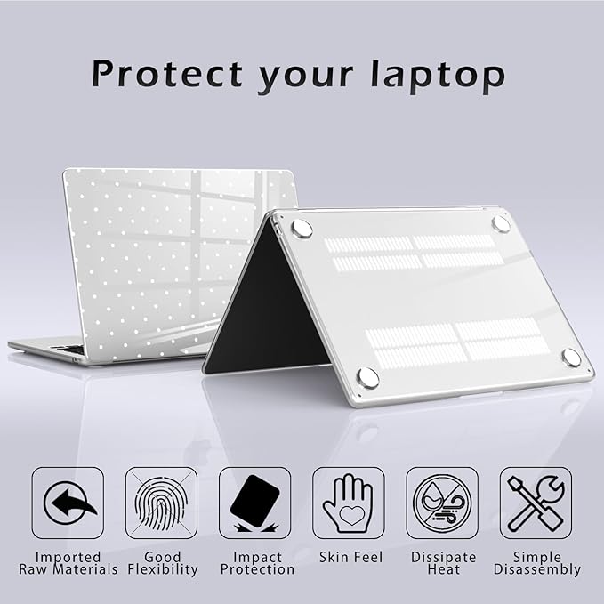 Compatible with MacBook Pro 13 inch Case M2 2025, 2024-2016 A2338 M1 A2251 A2289 A2159 A1989 A1708 A1706, Cute White Polka Dot Protective Hard Shell Clear Cover for Mac Pro 13