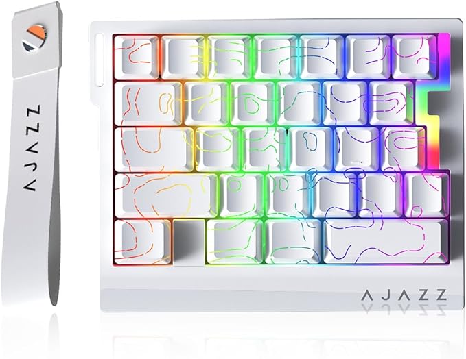 AJAZZ AK029 One-Handed Gaming Keyboard, 29 Keys Wired Keypad, SOCD & DKS, Magnetic Switch, 8KHz Polling, Web Driver Customizable, Portable for Editing/Travel, Aluminum Plate, White Contour Line