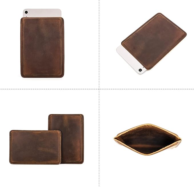 Top Grain Leather 8.3" Slim Tablet Case Protector, Solid Minimalist Vintage Design, Handmade, Compatible with 8.3" iPad mini 6 iPad mini 7.9" A1599 A1600 A1538 A1550 A2133, Coffee 8.3 Inch