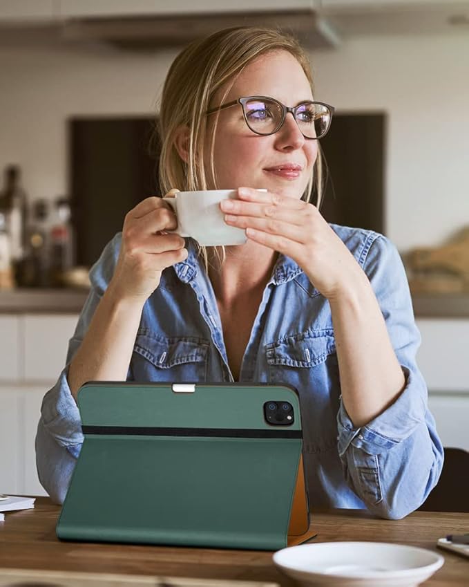 DTTO Case for iPad Pro 11 Inch 4th / 3rd / 2nd / 1st Generation 2022/2021/2020/2018,Premium PU Leather Folio Stand Cover with Hand Strap, Auto Wake/Sleep,Multiple Viewing Angles, Pine Green