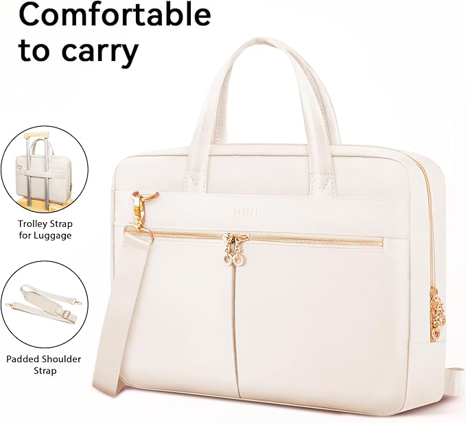 Ferkurn Laptop Bag Case Women Men Computer Bag Compatible with MacBook/HP/LG/Dell, Shoulder Strap Slim Carrying Messenger Briefcase, Beige, 15.6-16 Inch