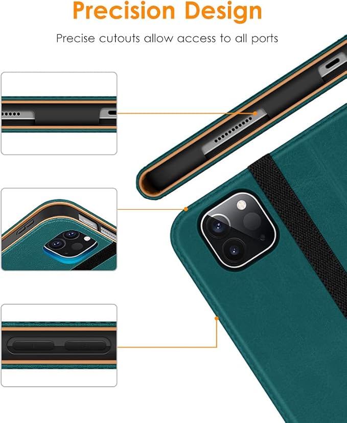 DTTO for iPad Pro 12.9 6th / 5th / 4th / 3rd Generation Case 2022/2021/2020/2018, Premium Leather Folio Stand Cover with Built-in Apple Pencil Holder -Auto Wake/Sleep and Multi Viewing Angles, Green