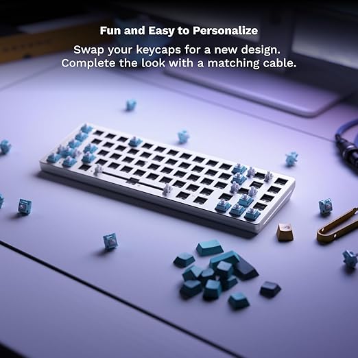 GLORIOUS Gaming GMMK 2 Compact 65% Barebones (Frame Only) - Mechanical Gaming Keyboard Frame, Compact TKL Size (65%), Aluminium, Customisable, Per Key RGB, American QWERTY Layout - White