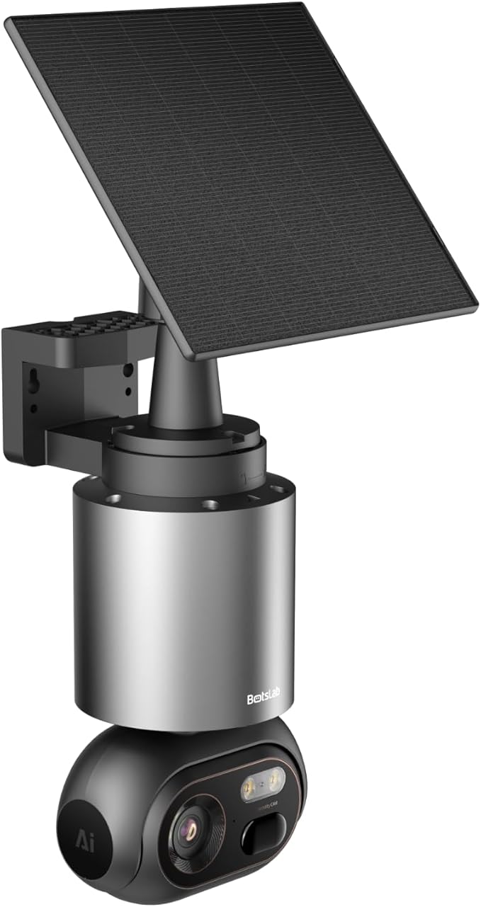 BOTSLAB 4K Security Cameras Wireless Outdoor, Add-On Camera Must Be Connected to Base Station and Cannot Be Used Independently, Solar Outdoor Camera, No Subscription,AI Recognition,360° PT,2.4GHz WiFi