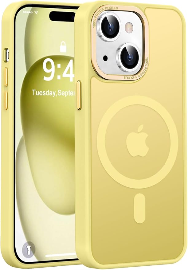Newfuture Magnetic for iPhone 15 Case [Compatible with Magsafe] [Military Grade Drop Protection] Translucent Matte Anti-Fingerprint Shockproof Phone Case for iPhone 15 6.1 inch, Yellow