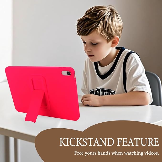 Shockproof Case for iPad 10th/11th Gen, TPU & Hard PC Back Cover with Kickstand Feature Screen & Camera Defense Cleaning Cloth + Stylus Included for iPad 11th 10th Gen, Rose