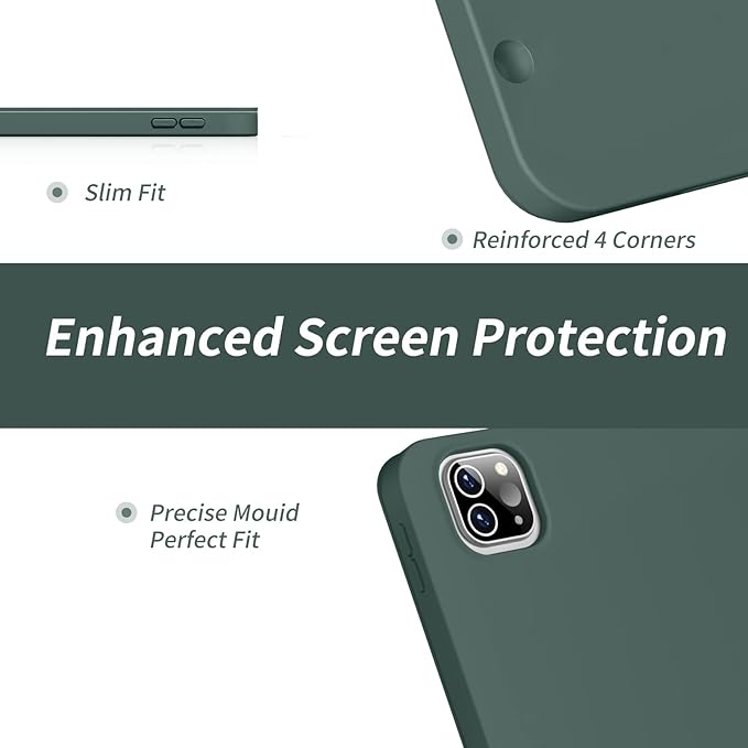 Aoub New iPad Pro 12.9 Case 6th Generation 2022 / 5th Gen 2021/ 4th Gen 2020 with Built-in Pencil Holder, Auto Wake/Sleep, Slim Stand Soft Back Shell Smart Cover for iPad Pro 12.9 Inch, Dark Green