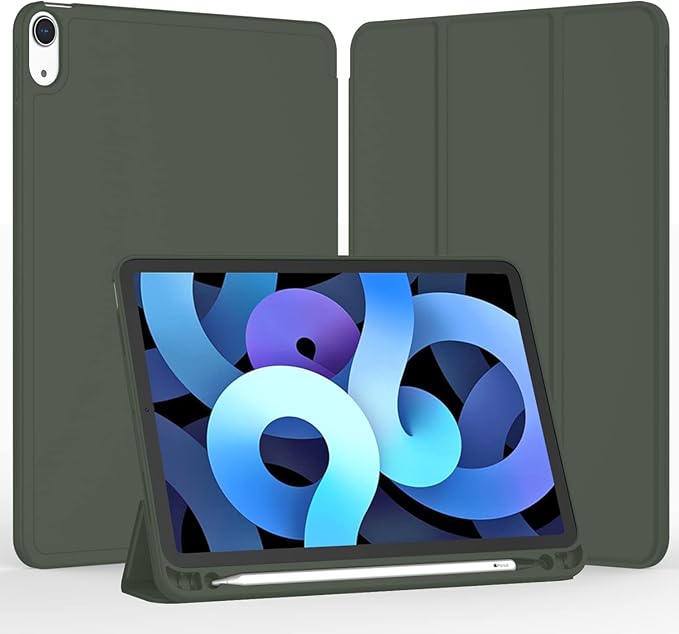 iMieet iPad Air 11 Inch Case M4/M3/M2(2026/2025/2024), iPad Air 5th/4th Generation Case 2022/2020 10.9 Inch with Pencil Holder,Trifold Stand Smart Case with Soft TPU Back(Dark Green)