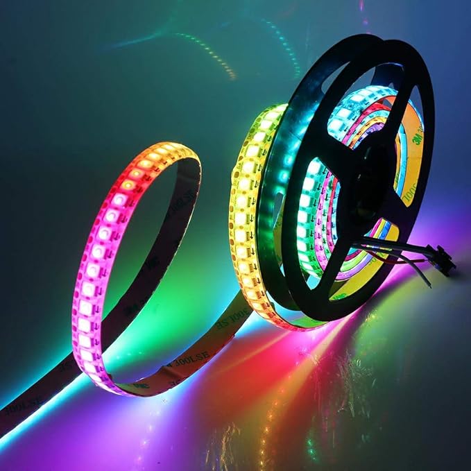 WS2812B LED Strip Individual Addressable Light SMD 5050 144Pixels RGB Pixel Strip DC5V (3.2FT 144LEDS Non-Waterproof, Black PCB)