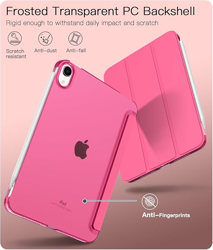 TiMOVO Case for iPad mini 7 A17 Pro 8.3-inch 2024, iPad mini 6th Generation Case, Slim Translucent Hard Back Folio Cover Support Touch ID & Apple Pencil Charging, Auto Wake/Sleep, Watermelon Red