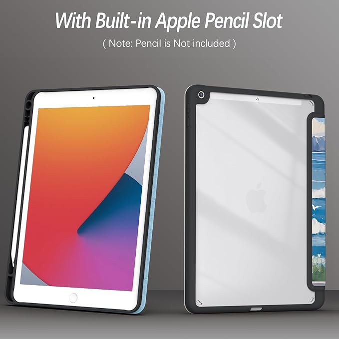 Case for iPad 9th / 8th / 7th Generation (2021/2020/2019) 10.2 inch, Case with Pencil Holder, Stand Clear Back Cover Cute Cool Design for Women Girls, Auto Sleep/Wake, Cute Cat