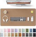 YSAGi Leather Desk Protector, Office Mat, Large Mouse Pad, Non-Slip PU Leather Blotter, Laptop Desk, Waterproof Writing Pad for Office and Home (Khaki, 35.4" x 17")
