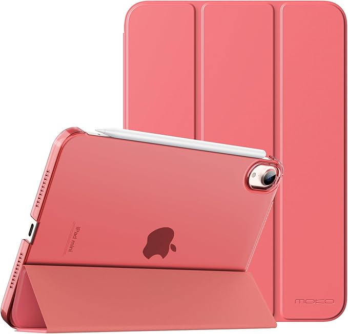 MoKo for iPad mini 7 (A17 Pro) Generation Case 2024, iPad mini 6 Case 2021, 8.3-inch Slim Lightweight Protective Hard Back PC Shell Stand Cover Support Touch ID, Auto Wake/Sleep, Guava Color