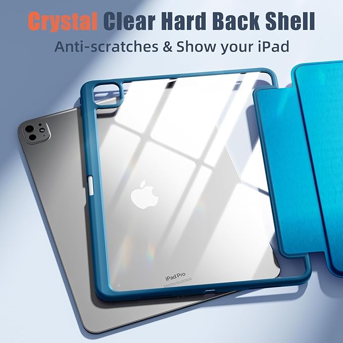 New Compatible with iPad Pro 13 inch Case M5 2025/M4 2024 with Built-in Pencil Holder, Kidopire for iPad Pro 13 Case with Hard Clear Back Shell, Support Pencil Pro, Auto Wake/Sleep, PeacockBlue