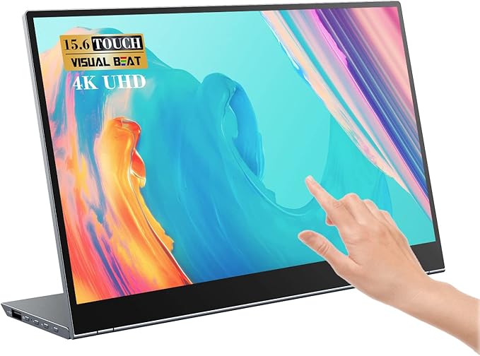 15.6" 4K Portable Monitor, Touchscreen UHD IPS Display,100% sRGB, USB-C/HDMI Laptop Display, Dual Speakers, Aluminum Alloy, Compatible with Laptop, PC, Smartphone, PS4/5, Xbox, Switch