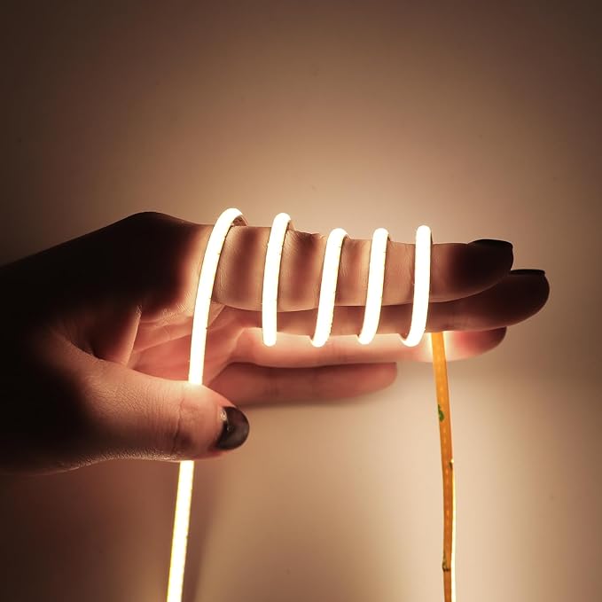 3mm COB Strip Light, DC 12V Natural White 16.4ft Flexible Cuttable Ultra-Thin LED Tape CRI>90 Uniform Dotless 400LEDs/M LED Light for for Christmas Bedroom Home Kitchen Cabinet Decor (NO Power Supply)