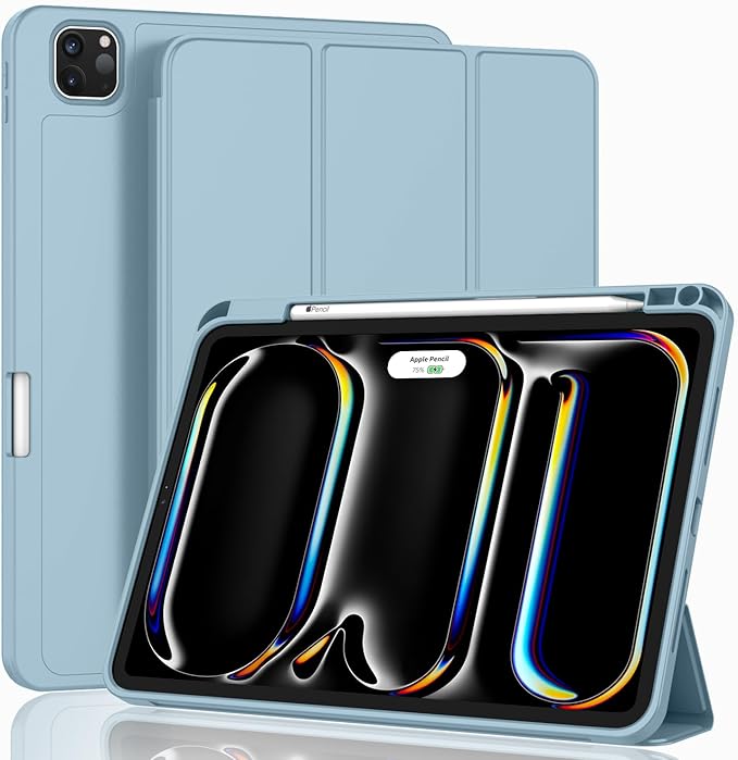 ZryXal iPad Pro 11 Inch Case (M5) 2025/ (M4) 2024 (Model: A2836/A2837/A3006), Trifold Stand Smart Cover with Pencil Holder and Soft TPU Back, Auto Wake/Sleep (New Light Blue)