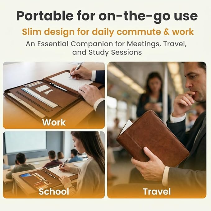 KHOMO Universal Padfolio Case – Tablet Portfolio Organizer with Notepad Holder – Compatible with iPad 10th/11th Gen, iPad Pro 11, iPad 7/8/9 (10.2", 10.9", 9.7")