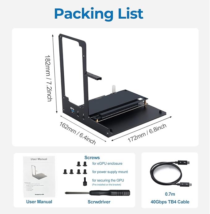 External GPU Enclosure Dock (eGPU)：Compatible with Win 10/11 Linux Thunderbolt 3/4 and USB 4 Laptops & Devices - 3 Slot Wide NVIDIA/AMD Graphics Cards PCIe 4.0 Support - 80W PD via USB C