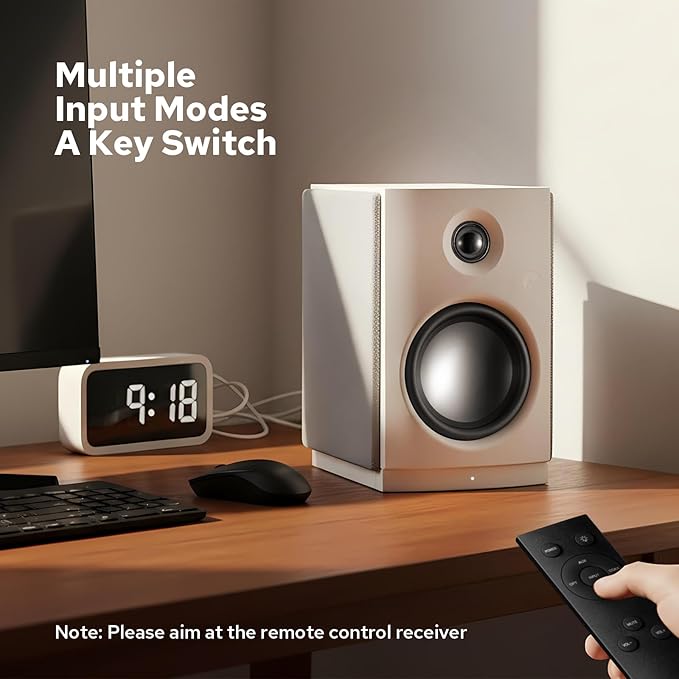 HiVi-Swans OS-10 HiFi Stereo Speakers, Bluetooth 5.0 Active Computer Bookshelf Speakers - 4'' Dynamic Woofer, Powered Desk Speakers 62w RMS with Touch Control for PC/Phone/TV - White