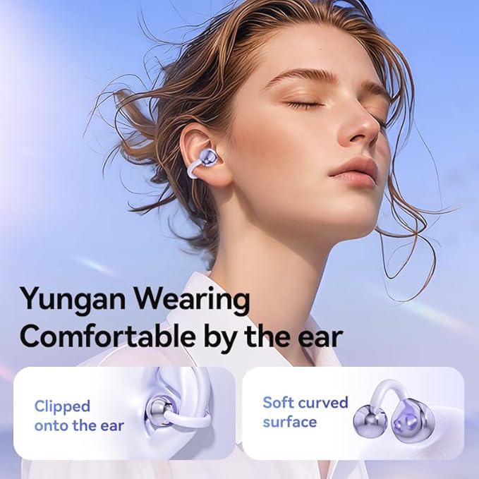 Wireless Earbuds Open Ear Clip On Headphones with LED Digital Display Charging Case Touch Control Bluetooth 5.4 Air Conduction Sport Earphones for Running Fitness, Medium Purple