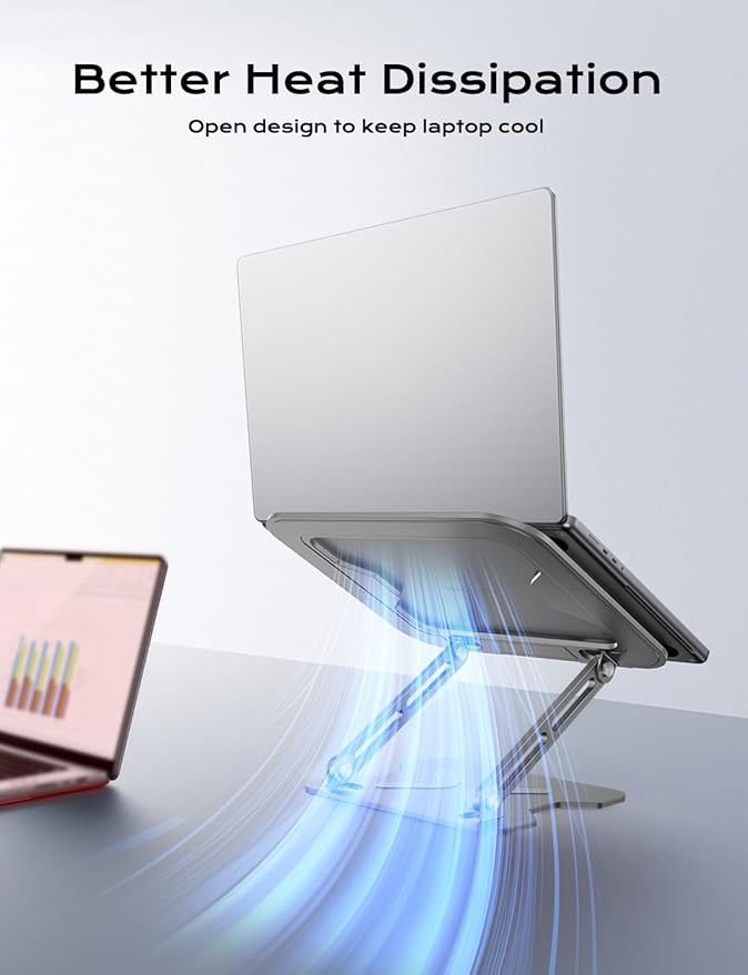 JCZT Adjustable Laptop Stand for Desk, Portable Laptop Riser Holder Foldable, Metal Ergonomic Computer Notebook Stand Holder for MacBook Air Pro, Dell, HP 10-16'' White