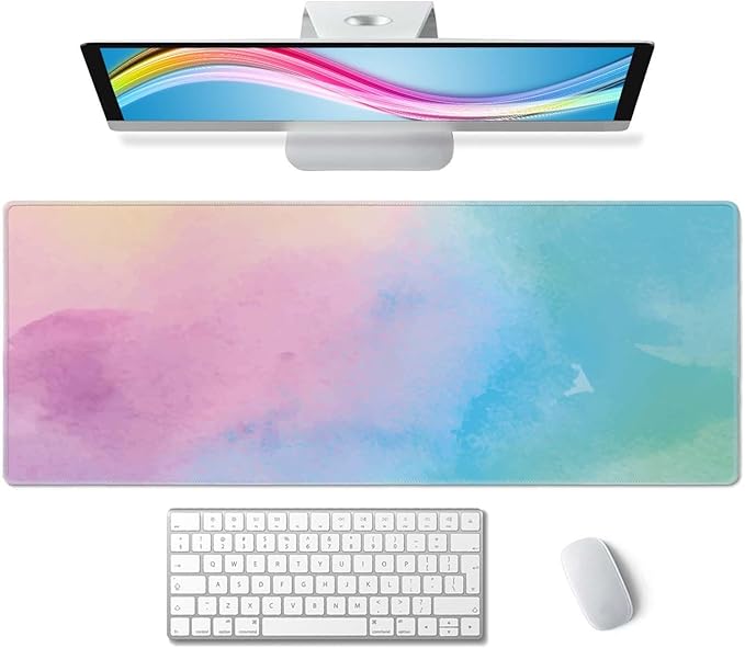 Large Gaming Mouse Pad with Stitched Edges, Watercolor Batik Desk Mat Extended Keyboard Pad, Non-Slip Rubber Base Desk Pad for Keyboard and Mouse, 31.5X11.8 inch