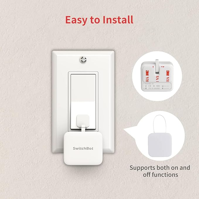 SwitchBot Rechargeable Smart Switch Button Pusher (Bluetooth) – Fingerbot for Rocker/One-Way Buttons, App Timer Control, No Wiring, Optional Hub for Voice/Remote, White