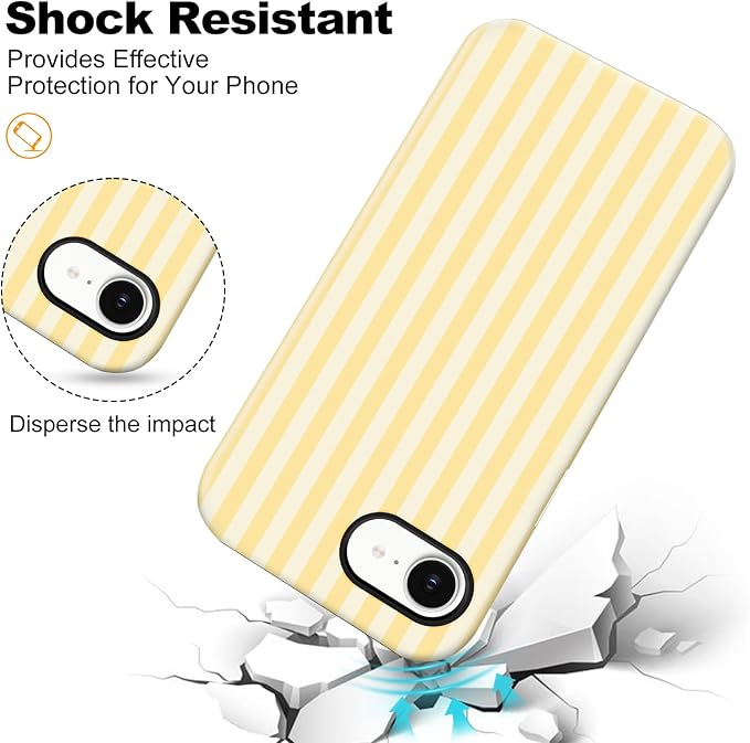 Magnetic for iPhone 16e Case Cute Stripes Phone Case, Shockproof Slim TPU and Hard PC Protective Phone Cover Compatible with MagSafe Designed for Women Girls, Yellow