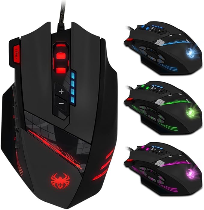 zelotes RGB Optical Gaming Mouse with Rapid Fire Button,4800 DPI (4-Level Adjustable), 12 Programmable Buttons,Adjustable Weights,USB Ergonomic Wired Mouse for Office/Gaming/Laptop/PC (Black)