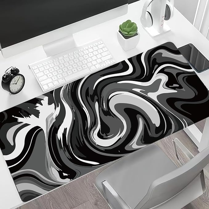 Rcege Large Mouse Pad for Desk - Gaming Mouse Pad with Stitched Edges, Anti-Slip Base for Keyboard and Mouse(Black & White Abstraction, 23.6L x 11.8W inches)