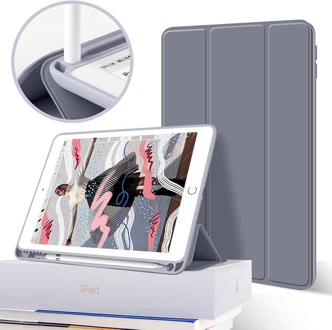 Aoub Case for iPad 9.7 inch 6th/5th Generation Case 2018/2017 with Pencil Holder, Thin Lightweight Smart Stand Cover, Auto Wake/Sleep, Model A1822/A1823/A1893/A1954, Purple Gray