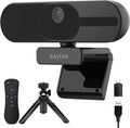 saylas 4K Webcam with Microphone and Speaker, 120° FOV Wide Angle Web cam with Remote, Noise-Cancelling Mics, Auto Focus, Privacy Cover, Plug & Play Web Camera for Computer, USB Webcam for Pc, Laptop