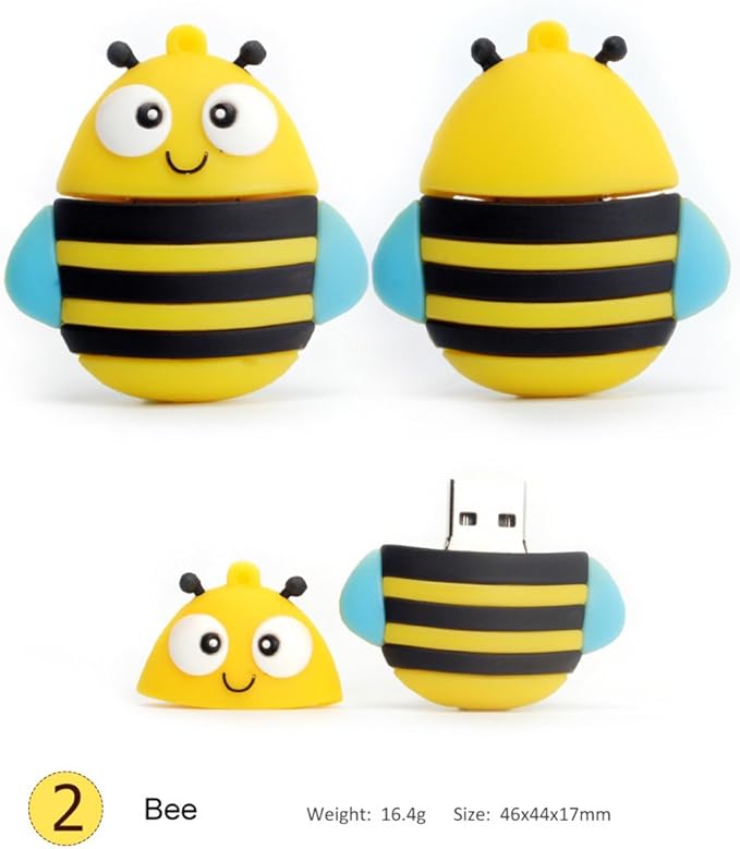 5X8GB Cute Animals USB Flash Drive with Chain Bee Fox Owls Penguin Pen Drive Gifts for School Kids and Students Valentine's Day Gift (Pack of 5 Animals)