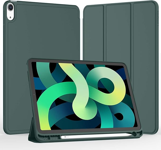 iMieet iPad Air 11 Inch Case M4/M3/M2(2026/2025/2024), iPad Air 5th/4th Generation Case 2022/2020 10.9 Inch with Pencil Holder,Trifold Stand Smart Case with Soft TPU Back(Midnight Green)