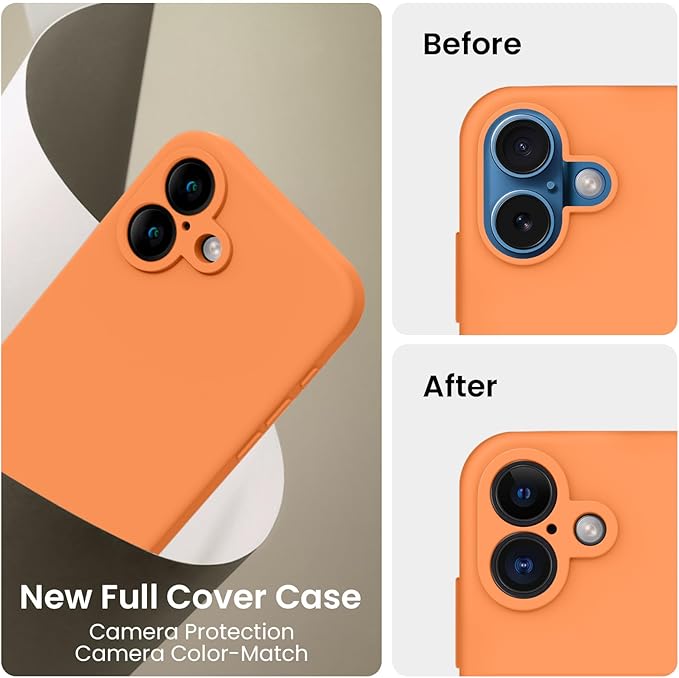 FireNova Designed for iPhone 16 Case, Silicone Upgraded [Camera Protection] Phone Case, Soft Anti-Scratch Microfiber Lining Inside, 6.1 inch, Kumquat