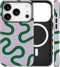 Magnetic for iPhone 17 Pro Max Case Cute Curved Stripes Phone Case, Shockproof Slim TPU and Hard PC Protective Phone Cover Compatible with MagSafe Designed for Women Girls,Green