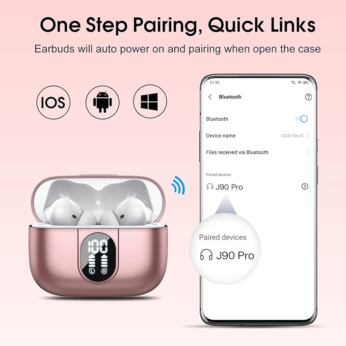 Csasan Wireless Earbuds, 2024 Bluetooth Headphones 5.3 HiFi Stereo Earphones, 40H Playtime in-Ear Earbud, Bluetooth Earbud with Dual Mic Call, IP7 Waterproof Earphones Sport Headset for iOS