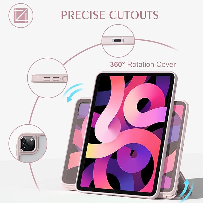 ZENLU iPad Pro 11" M4 M5 Case with Removable Magnetic Folio Cover, Premium PU Leather, Multiple Angles Stand, Pencil Slot Charging Support, Full Protective Case for iPad Pro 11" 2025 2024 (Pink)