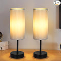 RISLG 2 Pack Small Table Lamps for Bedroom, Bedside Lamps for Nightstand with Wire Switch, Minimalist Modern Desk Lamps with Linen Fabric Shade for Kids Room Living Room Office Dorm, Bulb Included