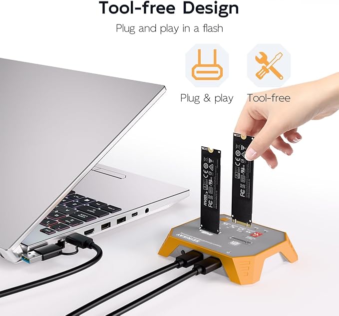 M.2 NVMe & M.2 SATA SSD Docking Station, Tool-Free M.2 Duplicator Cloner with SD Card Reader, Offline Cloning, Plug and Play
