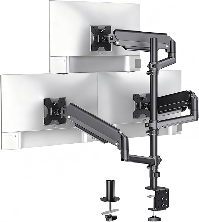 WALI Triple Monitor Mount for 13-34 inch Screens, Full Adjustable 3 Monitors Desk Mount with Clamp & Grommet Base, Triple Monitors Arm, up to 19.8lbs Each, VESA 75x75 100x100 mm (GSDM003XL), Black