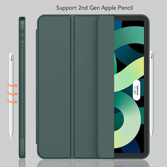 iMieet iPad Air 11 Inch Case M4/M3/M2(2026/2025/2024), iPad Air 5th/4th Generation Case 2022/2020 10.9 Inch with Pencil Holder,Trifold Stand Smart Case with Soft TPU Back(Midnight Green)