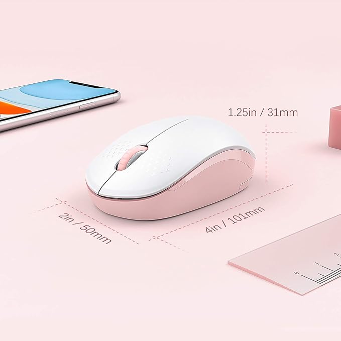 seenda Wireless Mouse for Laptop, 2.4G Noiseless Mouse with USB Receiver - Optical Tracking Portable Computer Mice for Chromebook, PC, Tablet, Windows System, 24 Months Battery Life - Pink & White